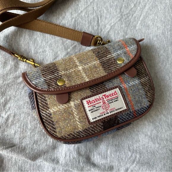 NWOT Harris Tweed wool post bag Crossbody blue/grey - Picture 2 of 5